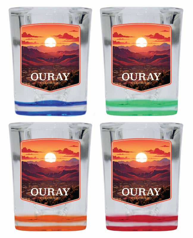 Ouray Colorado Mountain Sunset Design Souvenir 2 Ounce Shot Glass Square 4-Pack Multicolor