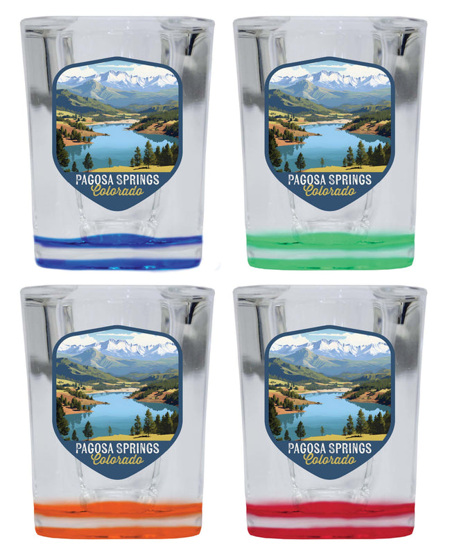 Pagosa Springs Colorado Design B Souvenir 2 Ounce Shot Glass Square 4-Pack Multicolor