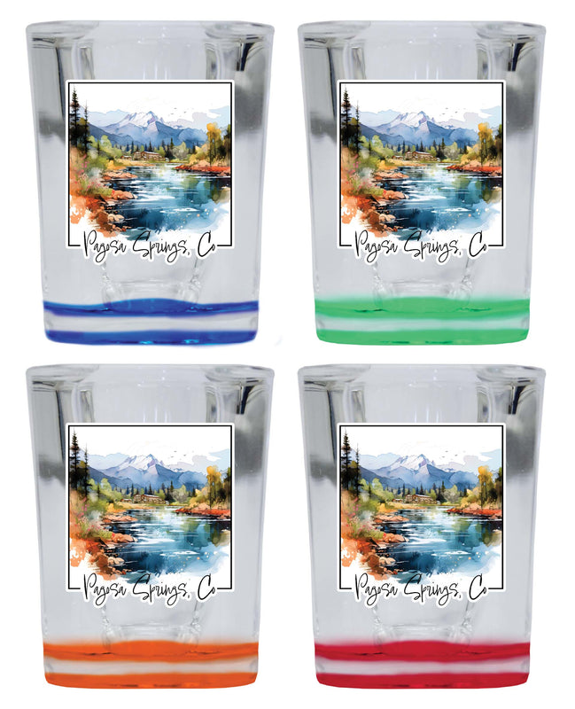 Pagosa Springs Colorado Design A Souvenir 2 Ounce Shot Glass Square 4-Pack Multicolor