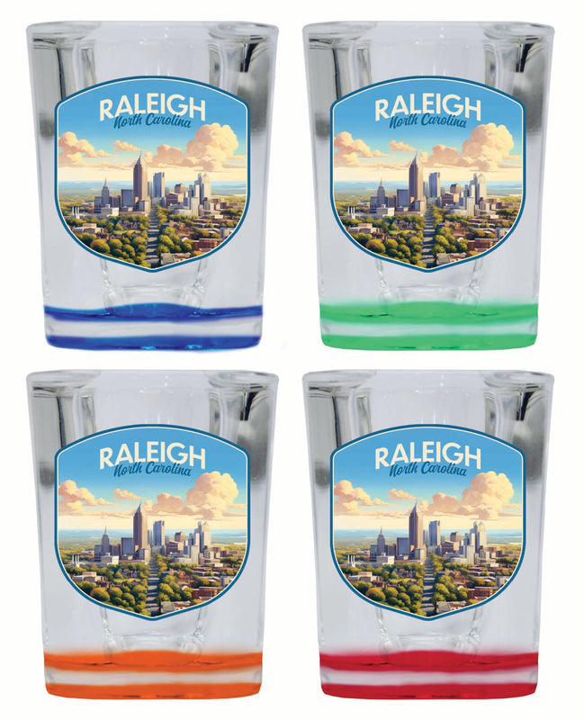 Raleigh North Carolina Daytime Cityscape Design Souvenir 2 Ounce Shot Glass Square 4-Pack Multicolor