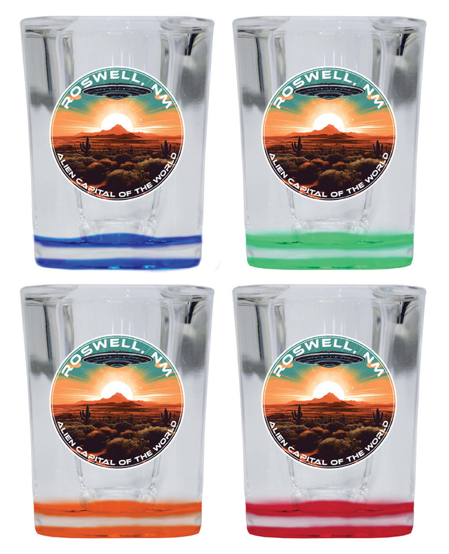 Roswell New Mexico Design A Souvenir 2 Ounce Shot Glass Square 4-Pack Multicolor