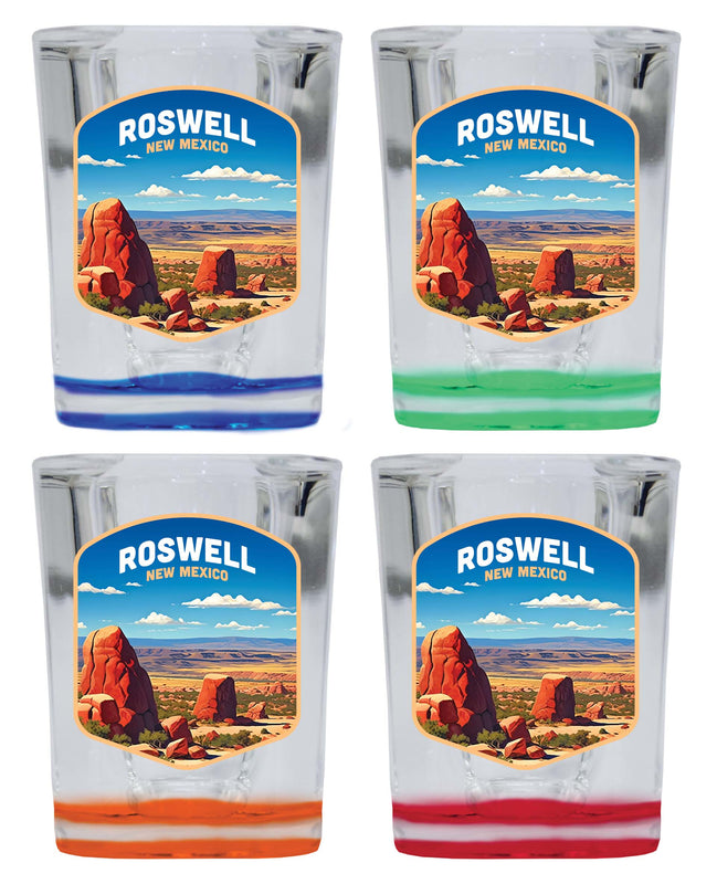 Rowell New Mexico Design B Souvenir 2 Ounce Shot Glass Square 4-Pack Multicolor