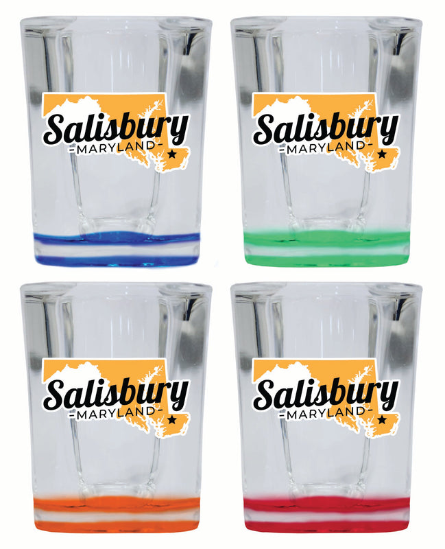 Salisbury Maryland State Shape Design Souvenir 2 Ounce Shot Glass Square 4-Pack Multicolor