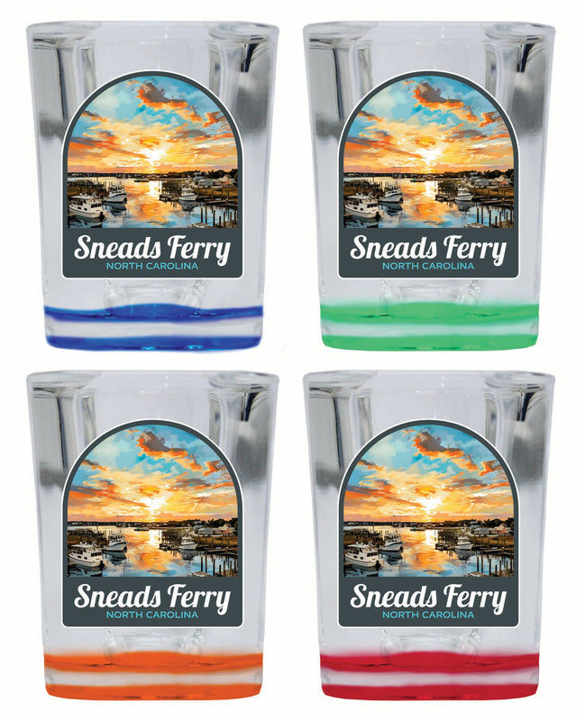 Sneads Ferry North Carolina Sunset over Bay Design Souvenir 2 Ounce Shot Glass Square 4-Pack Multicolor