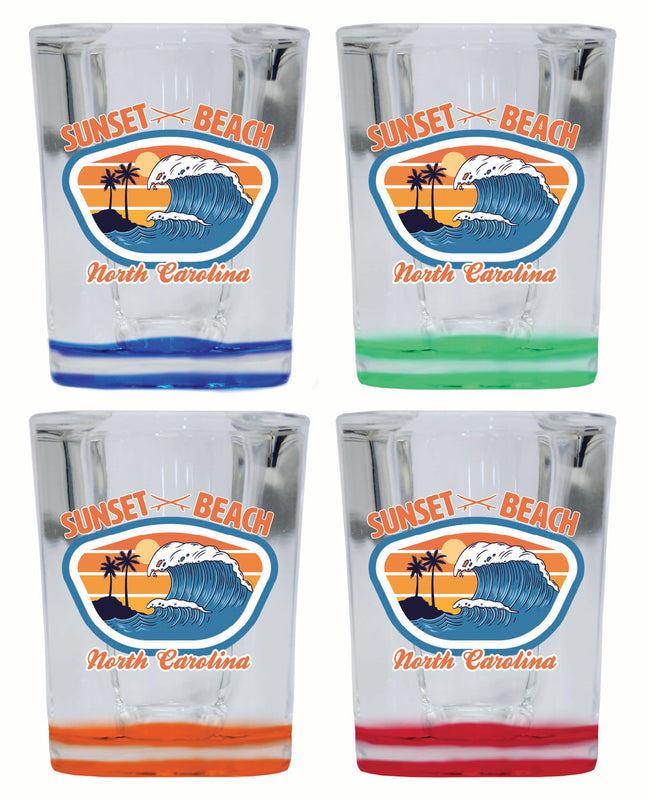 Sunset Beach North Carolina Surf Wave Design Souvenir 2 Ounce Shot Glass Square 4-Pack Multicolor