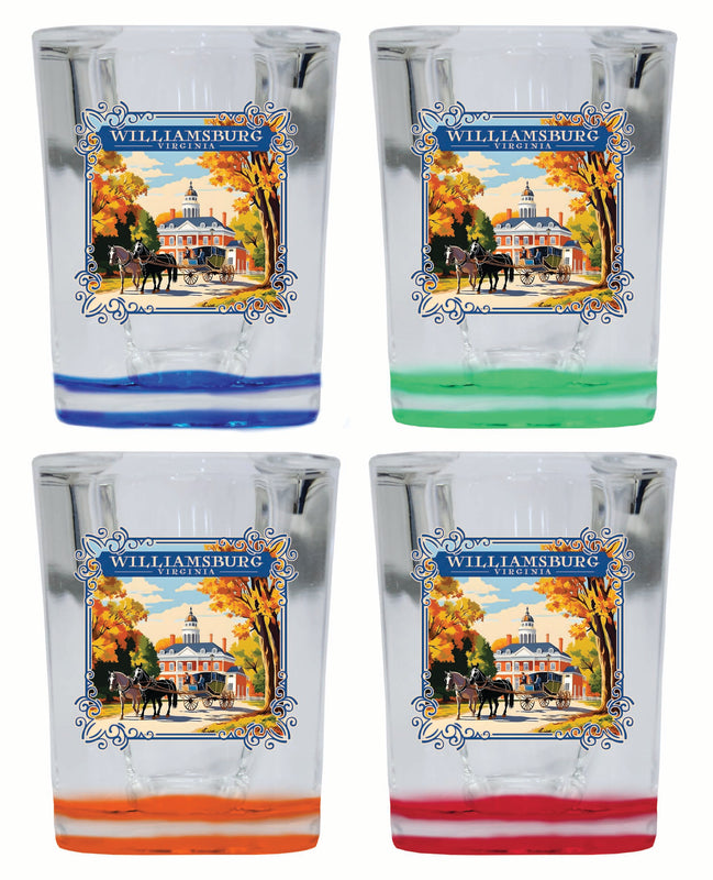 Williamsburg Virginia Governor's Palace Design Souvenir 2 Ounce Shot Glass Square 4-Pack Multicolor
