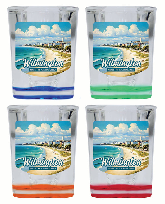 Wilmington North Carolina Beach Waves Design Souvenir 2 Ounce Shot Glass Square 4-Pack Multicolor