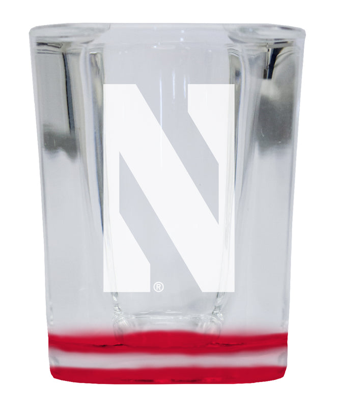 Northwestern University Wildcats 2 Ounce Engraved Shot Glass Square Red Base Officially Licensed Collegiate Product 4-Pack