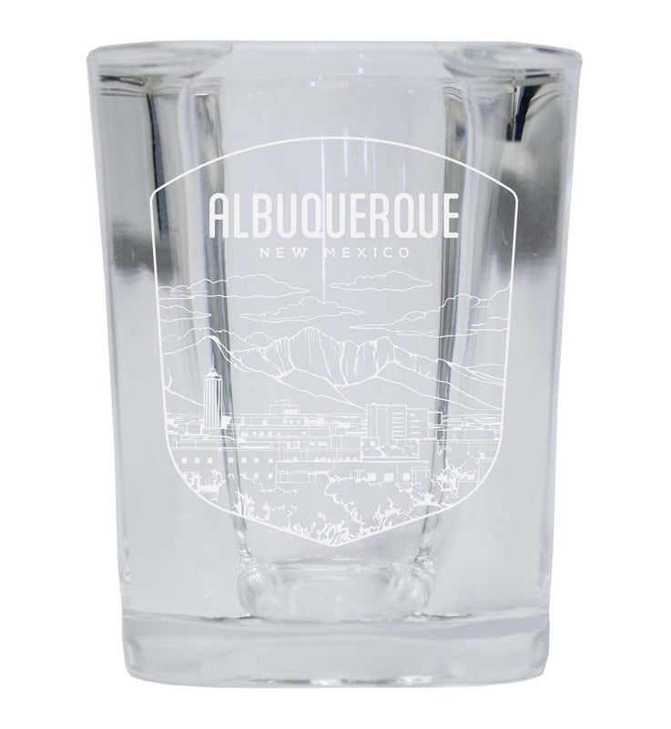 Albuquerque New Mexico Souvenir 2 Ounce Engraved Shot Glass Square 2-Pack