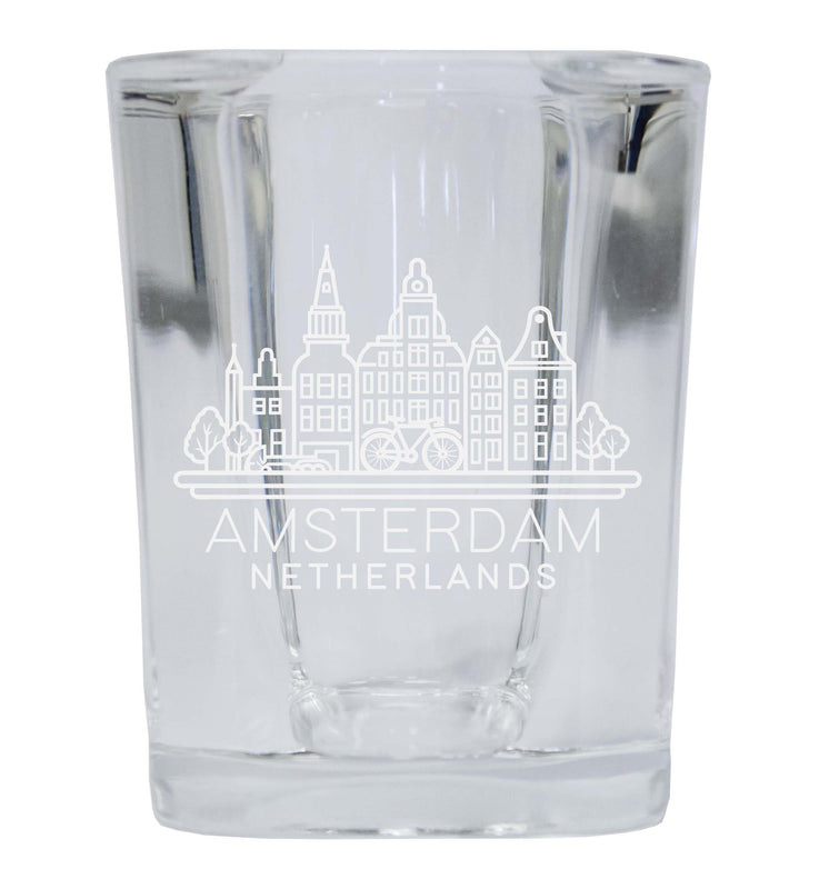 Amsterdam Netherlands Souvenir 2 Ounce Engraved Shot Glass Square Single Unit