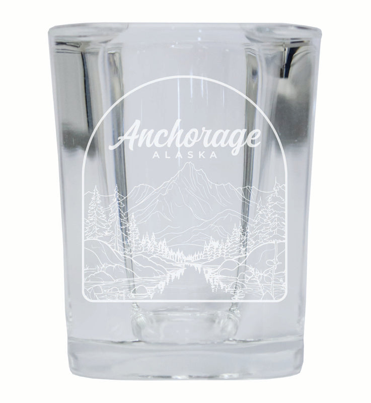 Anchorage Alaska Souvenir 2 Ounce Engraved Shot Glass Square 4-Pack