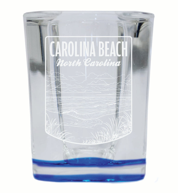Carolina Beach North Carolina Souvenir 2 Ounce Engraved Shot Glass Square Blue Base 2-Pack