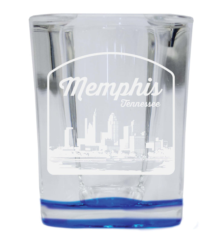 Memphis Tennessee Souvenir 2 Ounce Engraved Shot Glass Square Blue Base Single Unit