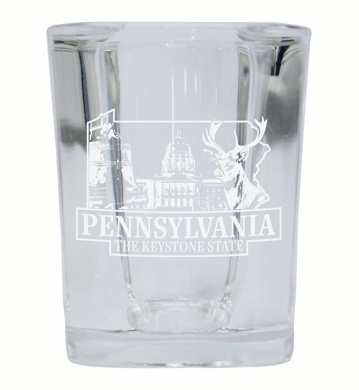 Pennsylvania Souvenir 2 Ounce Engraved Shot Glass Square 4-Pack