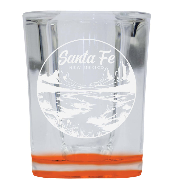 Santa Fe New Mexico Souvenir 2 Ounce Engraved Shot Glass Square Orange Base 2-Pack
