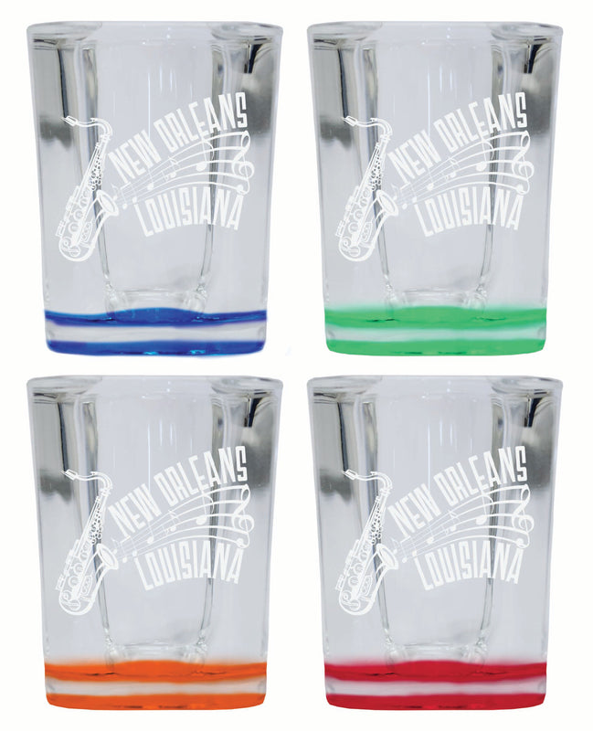 New Orleans Louisiana Souvenir 2 Ounce Engraved Shot Glass Square 4-Pack Multicolor