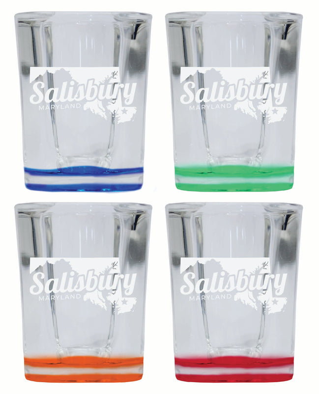 Salisbury Maryland Souvenir 2 Ounce Engraved Shot Glass Square 4-Pack Multicolor