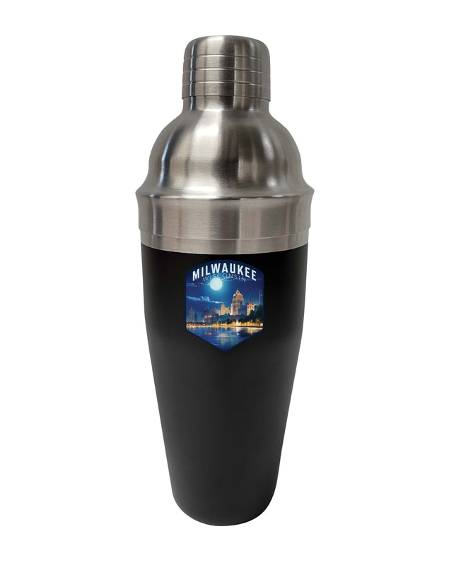 Milwaukee Wisconsin Design B Souvenir 24 oz Stainless Steel Cocktail Shaker Black 4-Pack