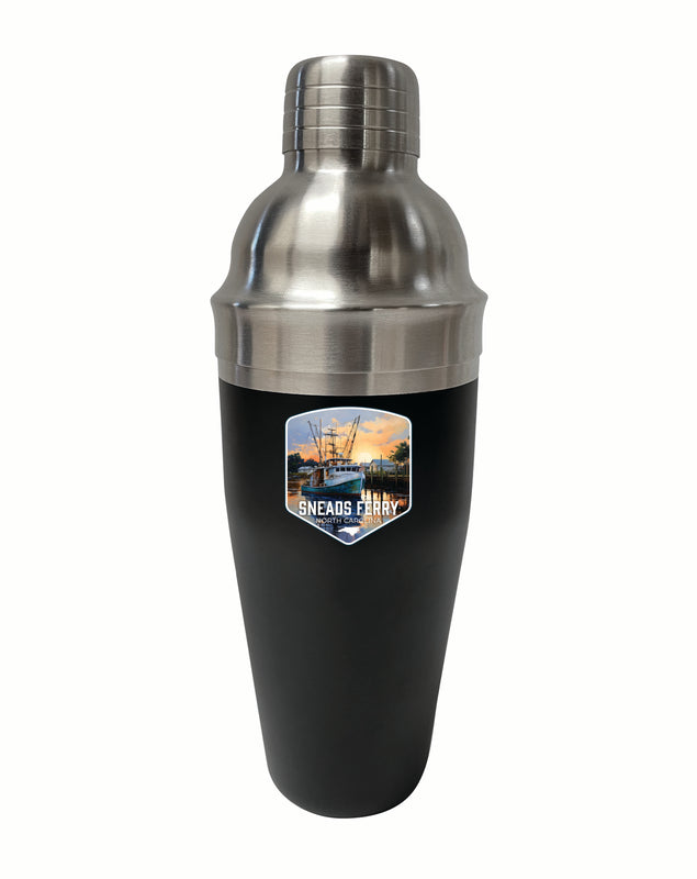 Sneads Ferry North Carolina Shrimp Boat Design Souvenir 24 oz Stainless Steel Cocktail Shaker Black Single