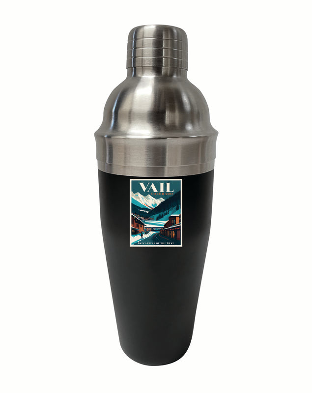 Vail Colorado Design B Souvenir 24 oz Stainless Steel Cocktail Shaker Black 2-Pack