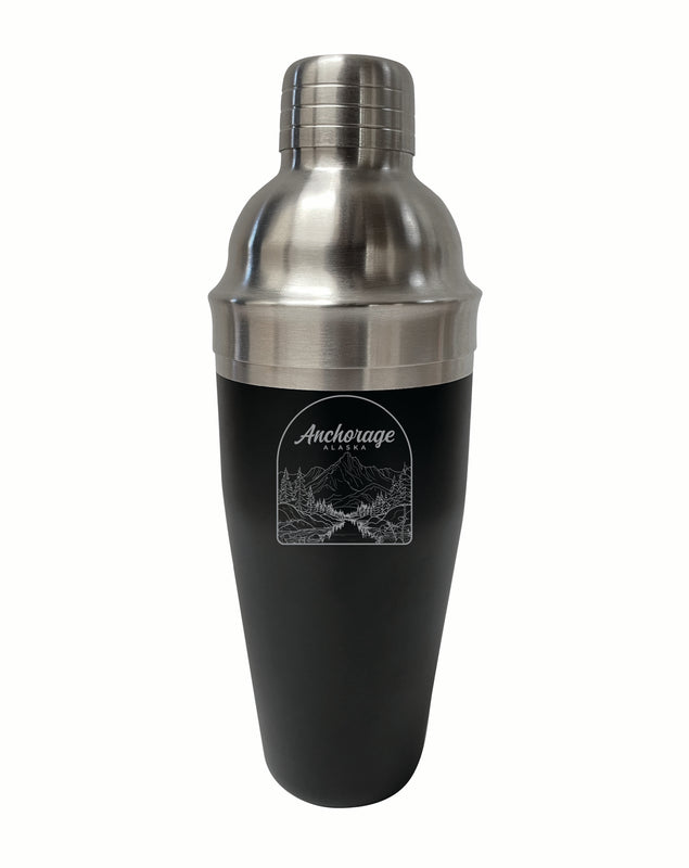 Anchorage Alaska Souvenir 24 oz Engraved Stainless Steel Cocktail Shaker Black 4-Pack