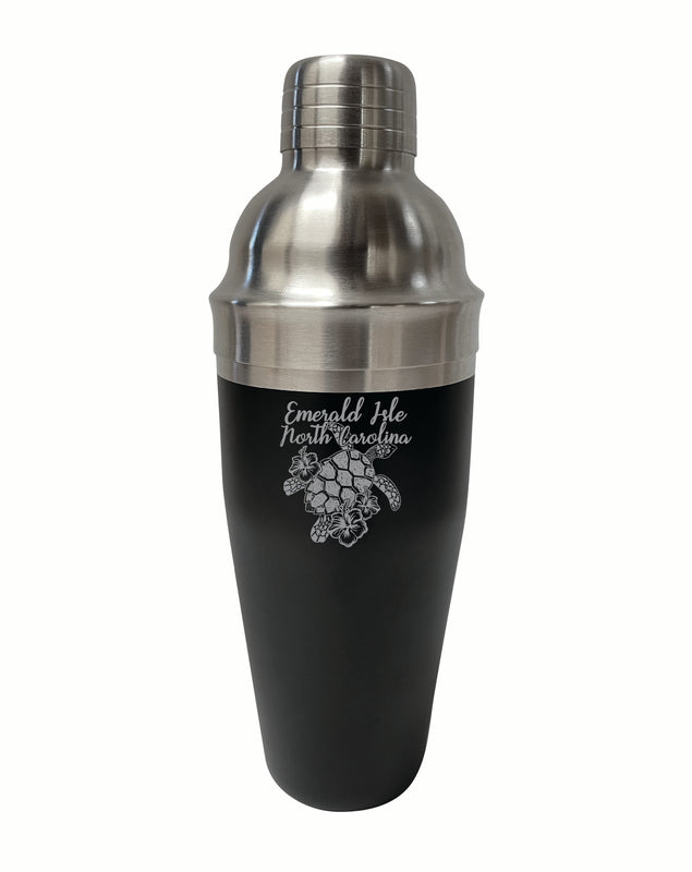 Emerald Isle North Carolina Souvenir 24 oz Engraved Stainless Steel Cocktail Shaker Black 4-Pack