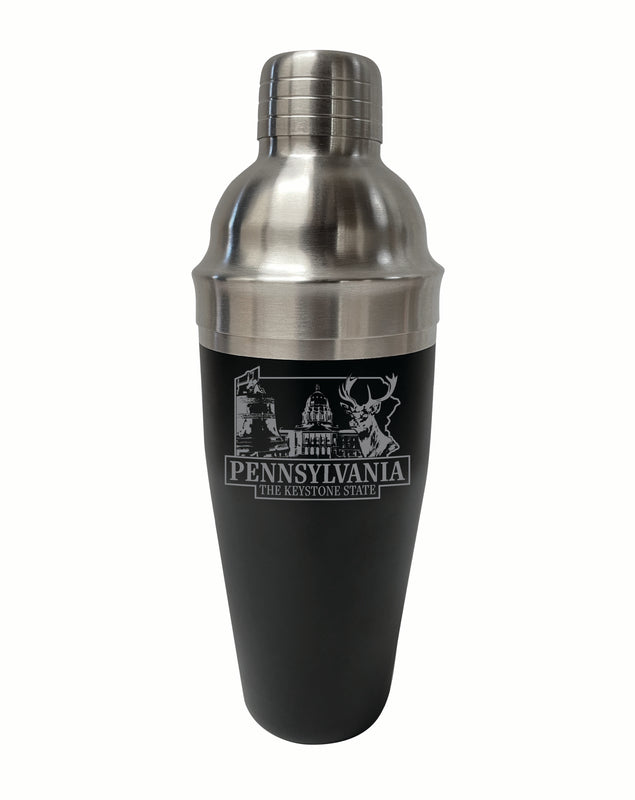 Pennsylvania Souvenir 24 oz Engraved Stainless Steel Cocktail Shaker Black 4-Pack