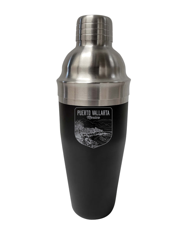 Puerto Vallarta Mexico Souvenir 24 oz Engraved Stainless Steel Cocktail Shaker Black 4-Pack