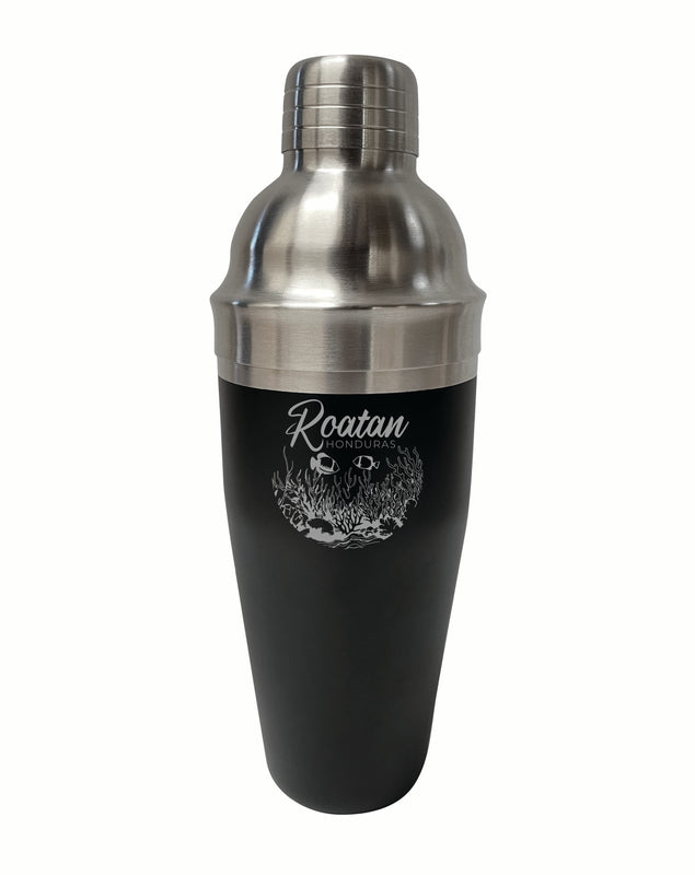 Roatan Honduras Souvenir 24 oz Engraved Stainless Steel Cocktail Shaker Black 4-Pack