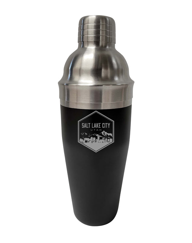 Salt Lake City Utah Souvenir 24 oz Engraved Stainless Steel Cocktail Shaker Black 2-Pack