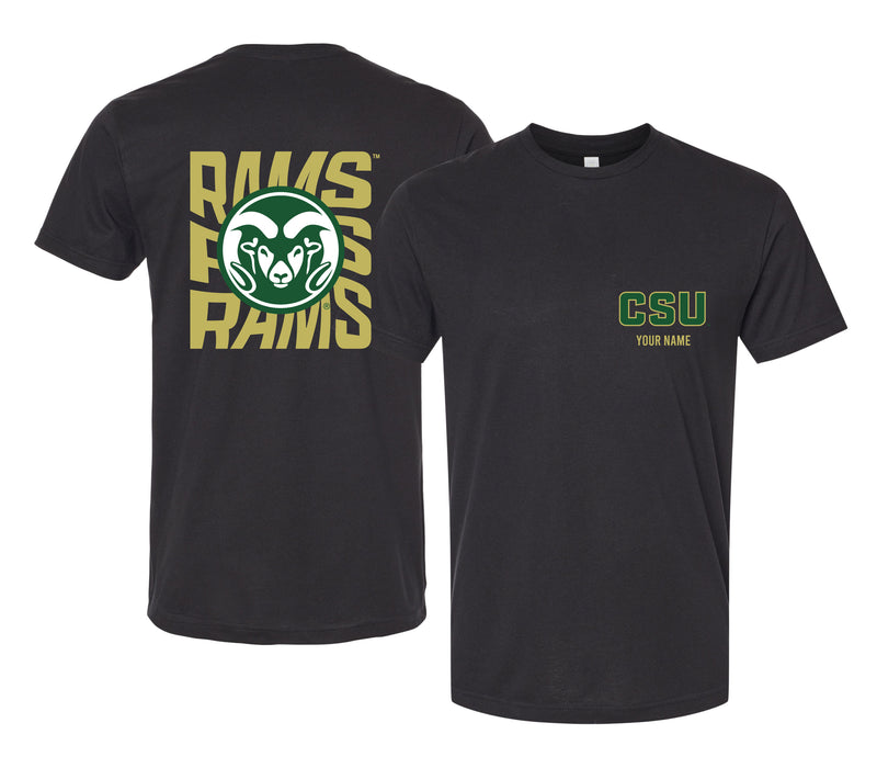 Colorado State Rams Offic. Licensed Custom Unisex T-Shirt – Left Chest and Large Back Ripple Design XS