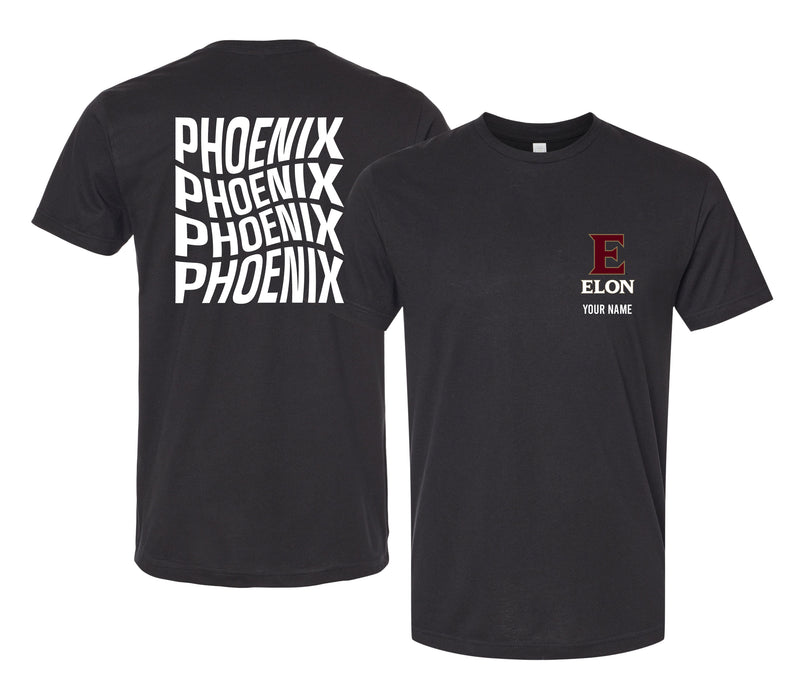 Elon University Offic. Licensed Custom Unisex T-Shirt – Left Chest and Large Back Ripple Design XS