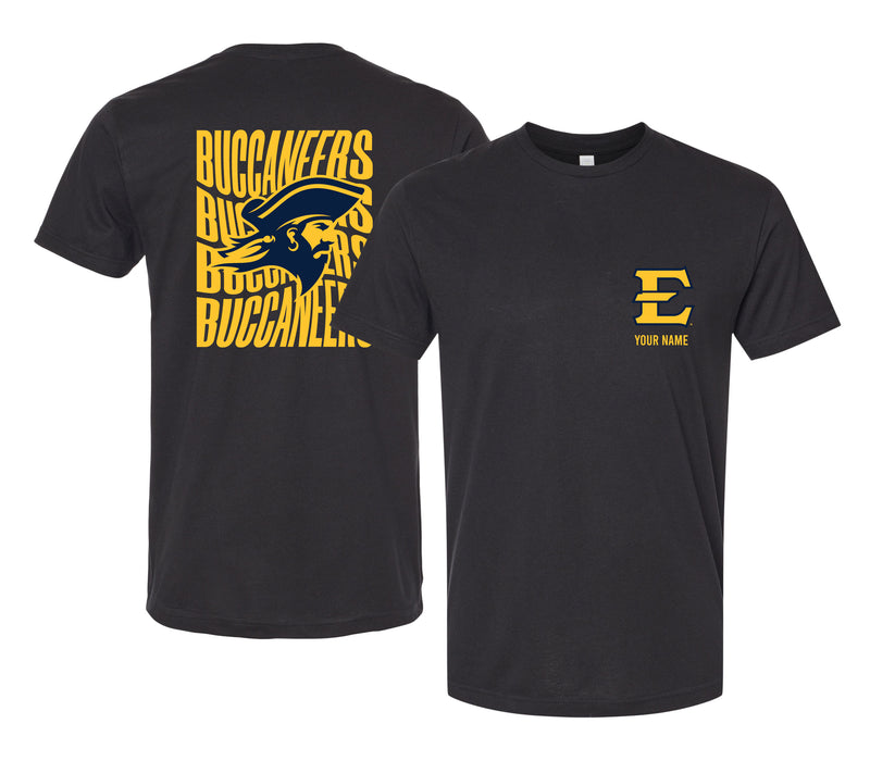 East Tennessee State University Offic. Licensed Custom Unisex T-Shirt – Left Chest and Large Back Ripple Design XS