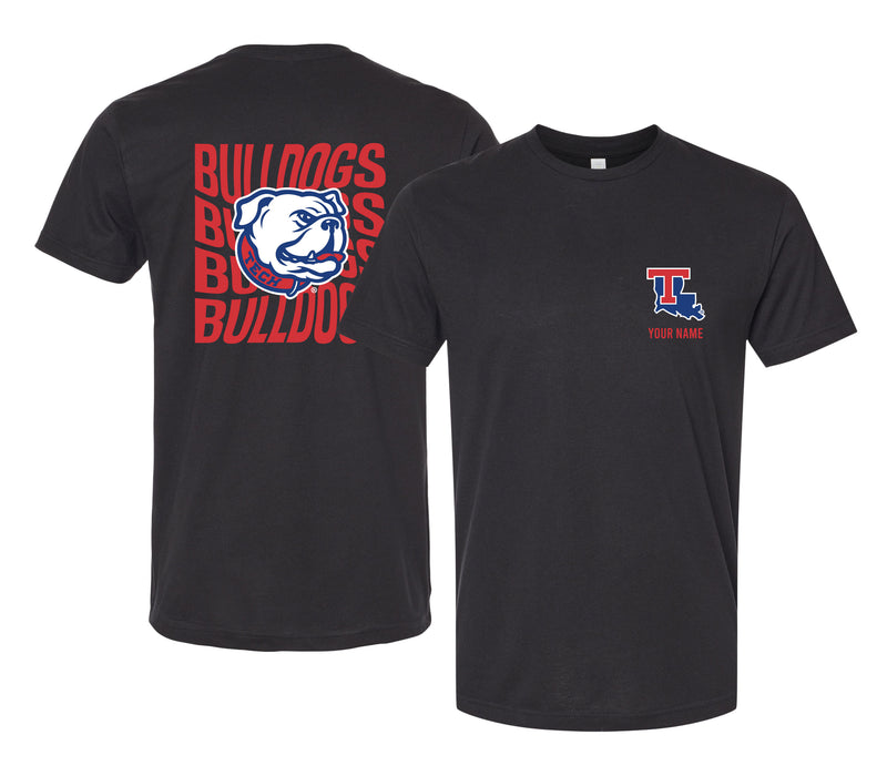 Louisiana Tech Bulldogs Offic. Licensed Custom Unisex T-Shirt – Left Chest and Large Back Ripple Design XS