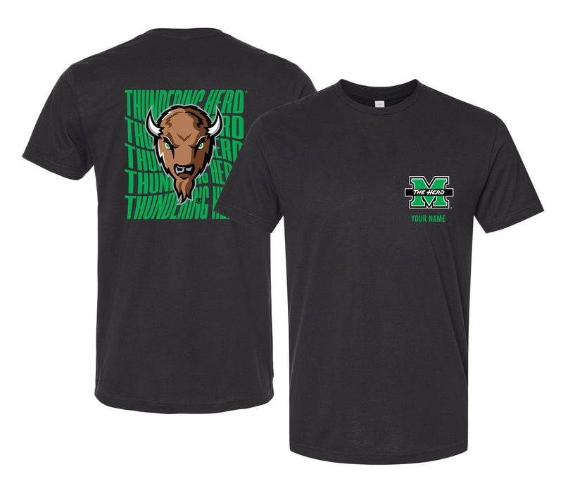 Marshall Thundering Herd Offic. Licensed Custom Unisex T-Shirt – Left Chest and Large Back Ripple Design XS