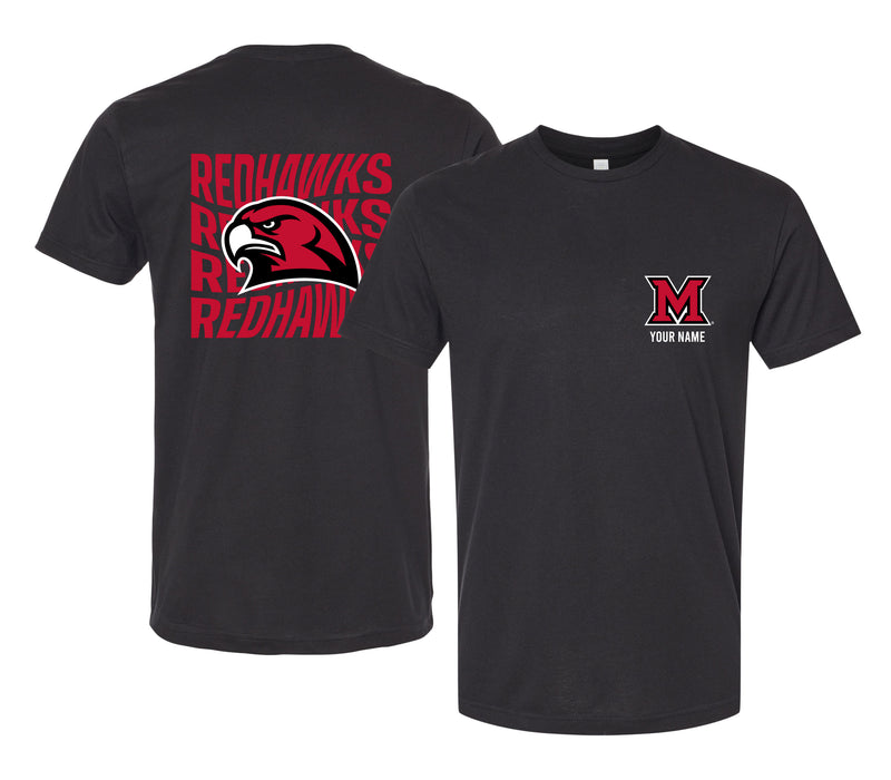 Miami University of Ohio Offic. Licensed Custom Unisex T-Shirt – Left Chest and Large Back Ripple Design XS