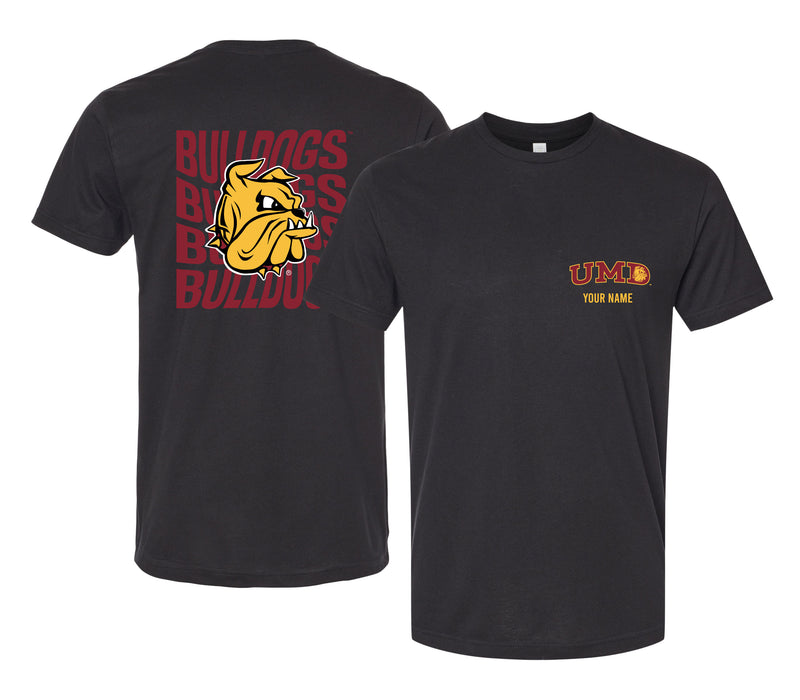Minnesota Duluth Bulldogs Offic. Licensed Custom Unisex T-Shirt – Left Chest and Large Back Ripple Design XS