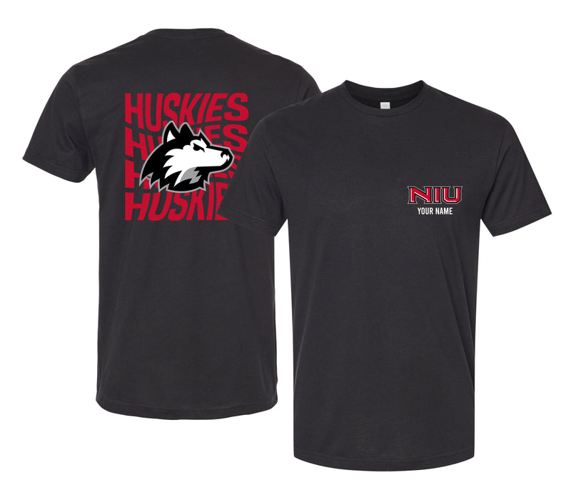 Northern Illinois Huskies Offic. Licensed Custom Unisex T-Shirt – Left Chest and Large Back Ripple Design XS