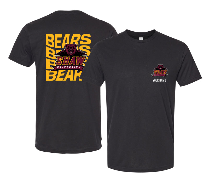 Shaw University Bears Offic. Licensed Custom Unisex T-Shirt – Left Chest and Large Back Ripple Design XS