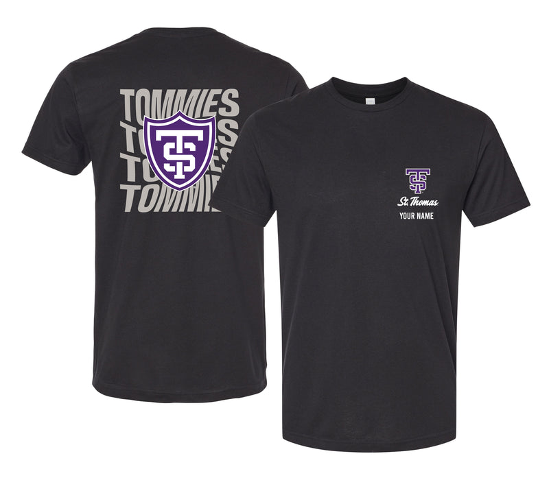 University of St. Thomas Offic. Licensed Custom Unisex T-Shirt – Left Chest and Large Back Ripple Design XS