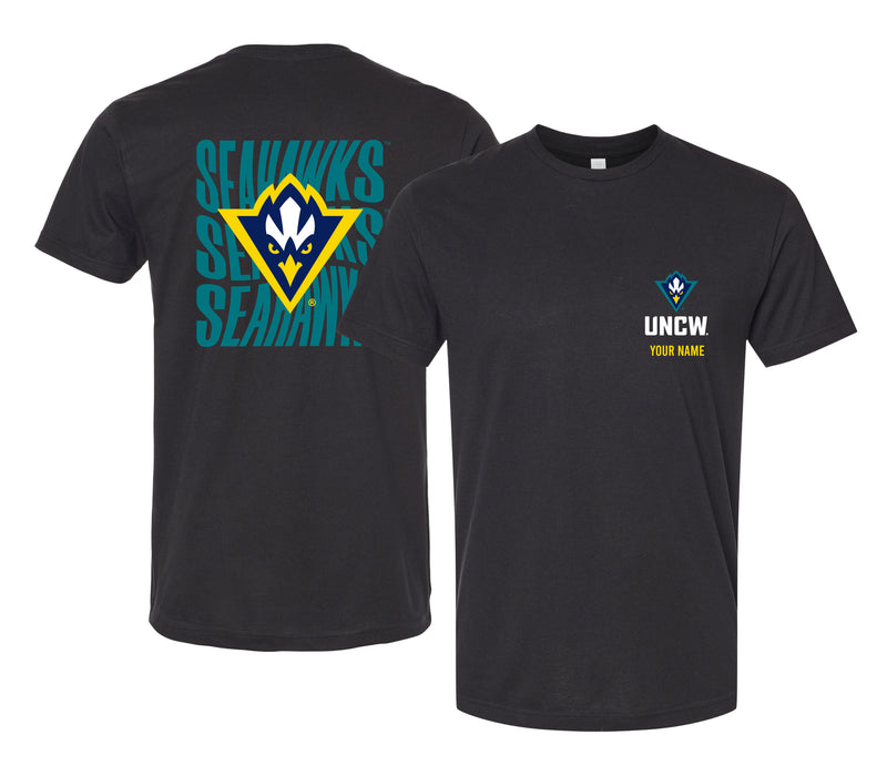 North Carolina Wilmington Seahawks Offic. Licensed Custom Unisex T-Shirt – Left Chest and Large Back Ripple Design XS