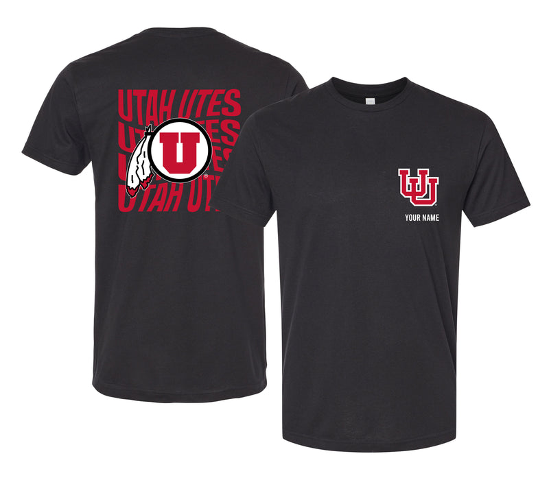 Utah Utes Offic. Licensed Custom Unisex T-Shirt – Left Chest and Large Back Ripple Design XS