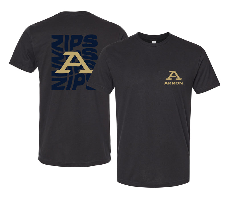 Akron Zips Officially Licensed Unisex T-Shirt – Left Chest and Large Back Ripple Design