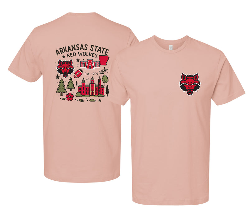 Arkansas State Officially Licensed Unisex T-Shirt – Left Chest and Large Back Medley Design