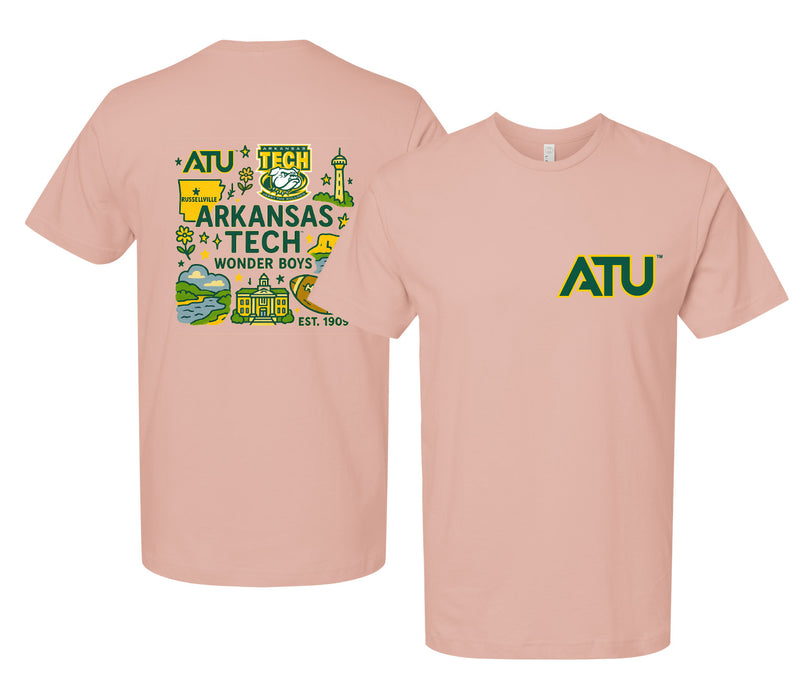 Arkansas Tech University Officially Licensed Unisex T-Shirt – Left Chest and Large Back Medley Design