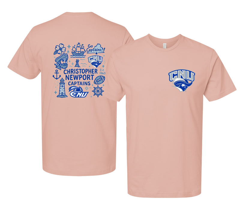 Christopher Newport Captains Officially Licensed Unisex T-Shirt – Left Chest and Large Back Medley Design