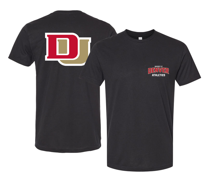 University of Denver Pioneers Officially Licensed Unisex T-Shirt – Left Chest and Large Back Ripple Design