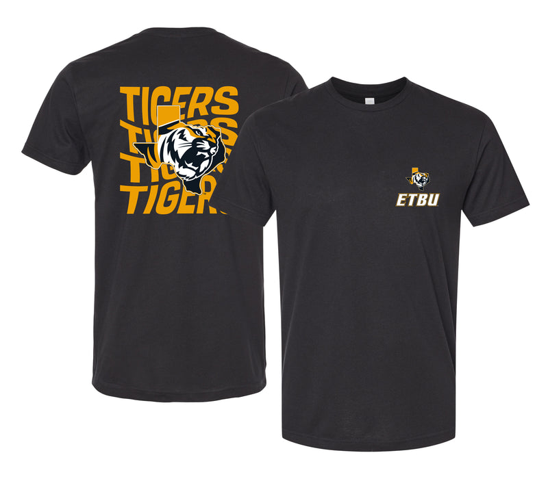 East Texas Baptist University Officially Licensed Unisex T-Shirt – Left Chest and Large Back Ripple Design