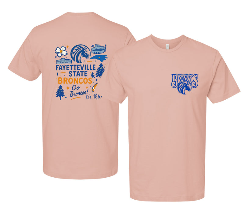 Fayetteville State University Officially Licensed Unisex T-Shirt – Left Chest and Large Back Medley Design