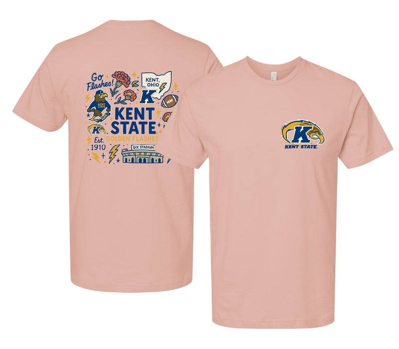 Kent State University Officially Licensed Unisex T-Shirt – Left Chest and Large Back Medley Design